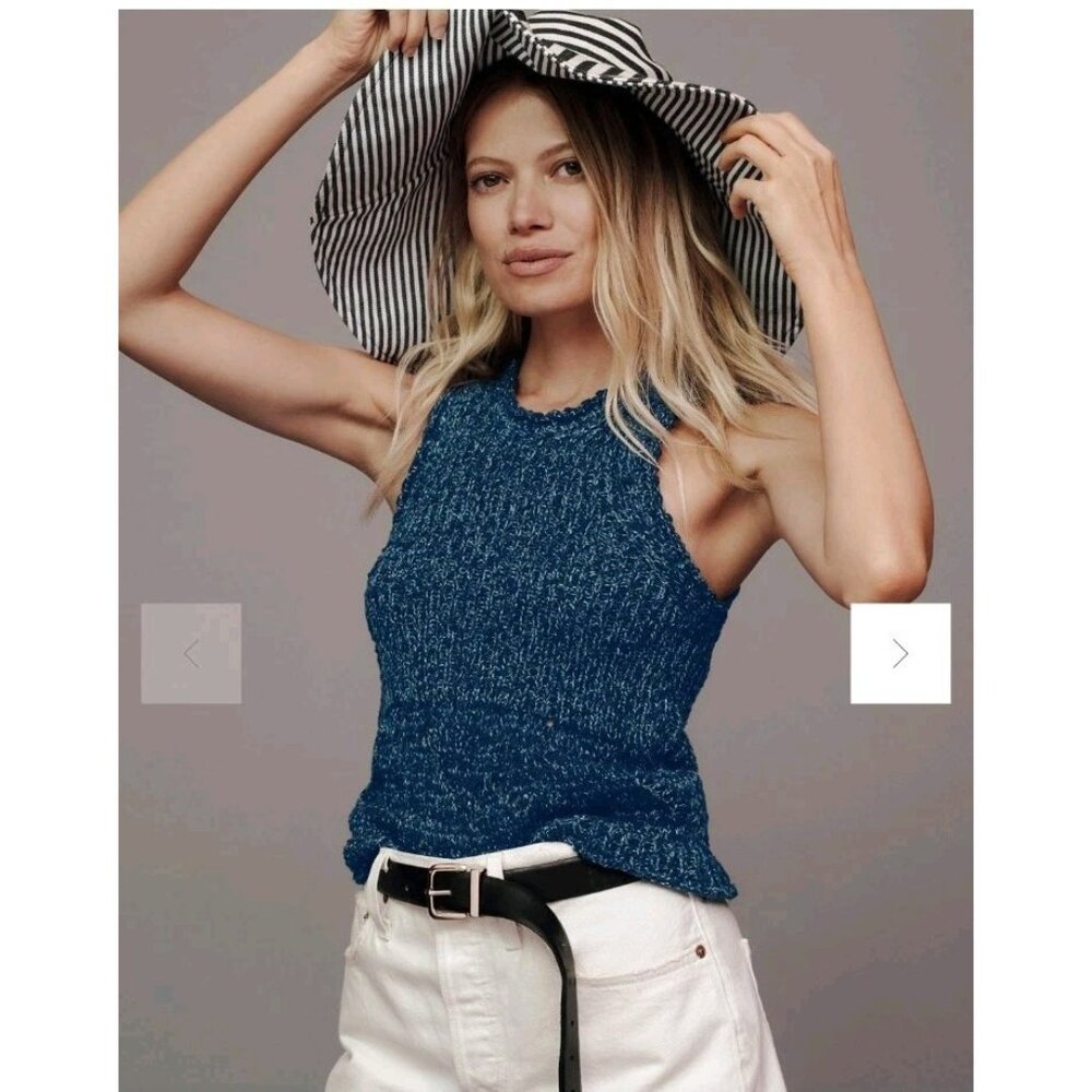 Anthropologie Pilcro Stiched Sweater Tank Blue 1X